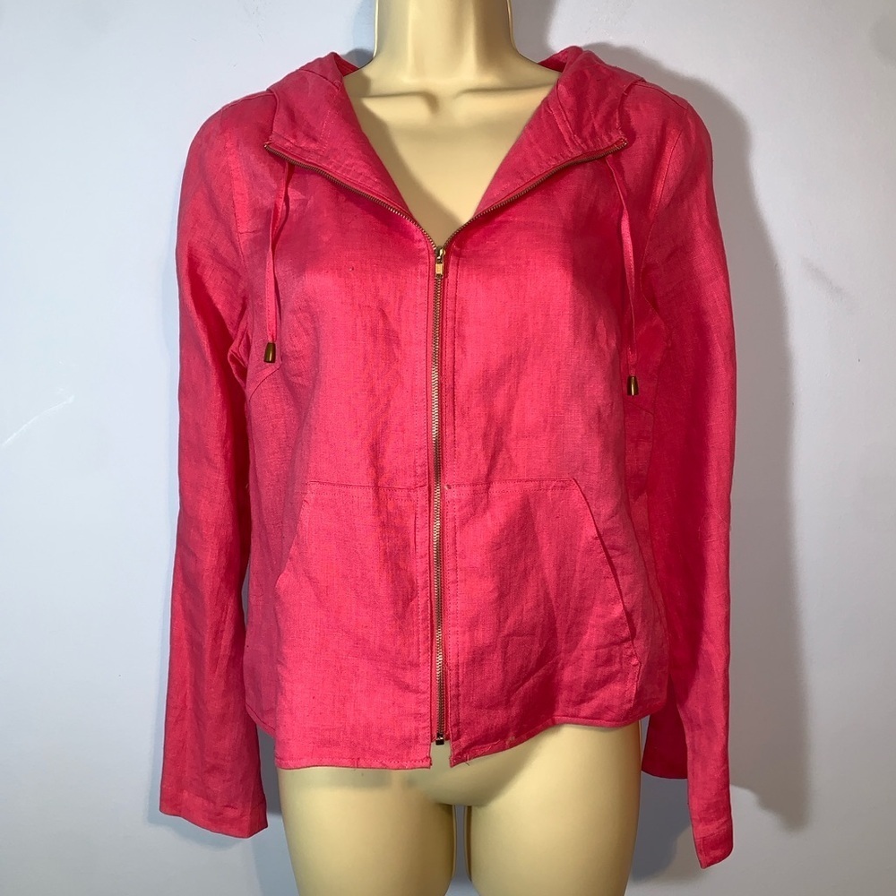 Edward irish linen Women's Pink Hooded zip up Jacket light weight size small
